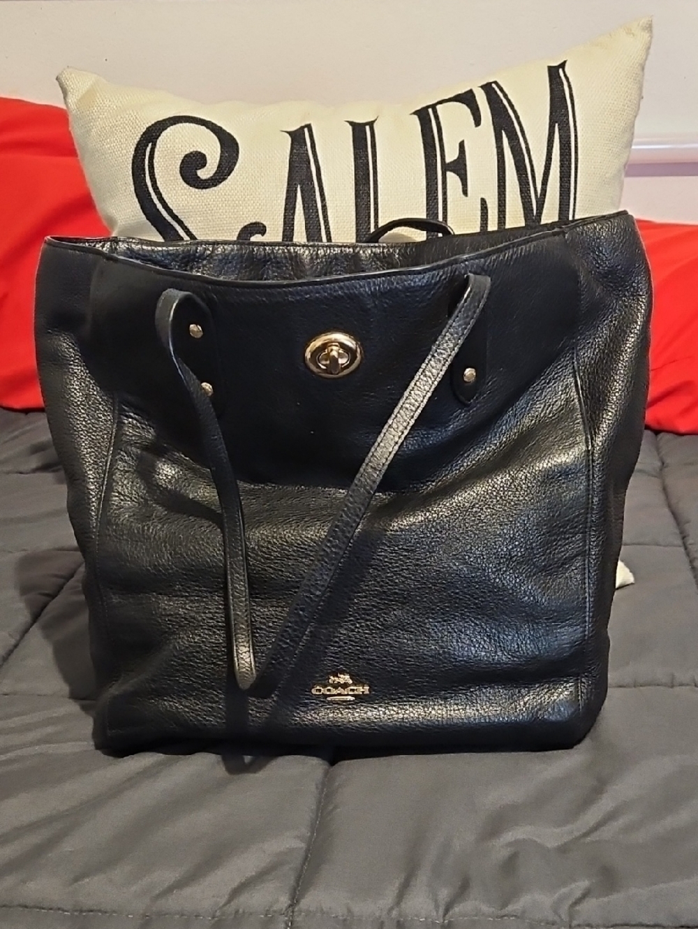 Coach Black Pebbled Leather Town Tote